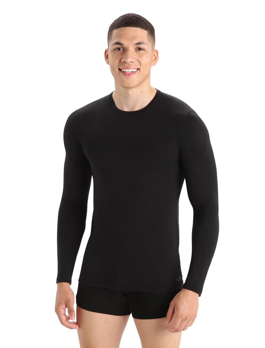 Sous Vêtement Icebreaker Merino Anatomica Long Sleeve Crewe T-Shirt Homme Noir | FR 1292BEXC